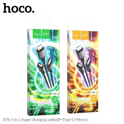 Cáp sạc siêu tốc 3 trong 1 Hoco X76 iP+Type-C+Micro 1M , 2A