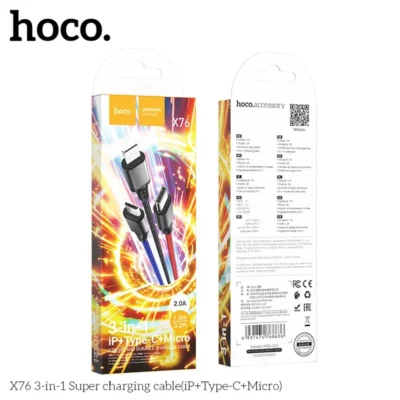 Cáp sạc siêu tốc 3 trong 1 Hoco X76 iP+Type-C+Micro 1M , 2A - Ảnh 6