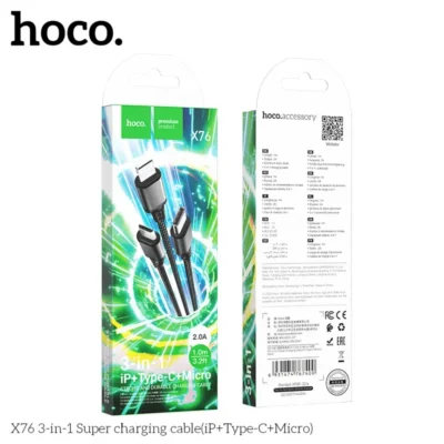 Cáp sạc siêu tốc 3 trong 1 Hoco X76 iP+Type-C+Micro 1M , 2A - Ảnh 7