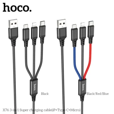 Cáp sạc siêu tốc 3 trong 1 Hoco X76 iP+Type-C+Micro 1M , 2A - Ảnh 8