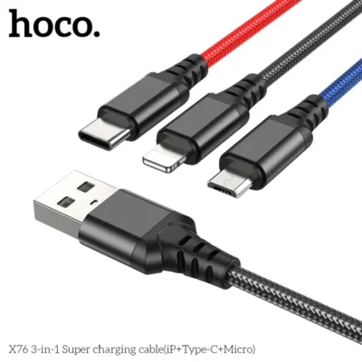 Cáp sạc siêu tốc 3 trong 1 Hoco X76 iP+Type-C+Micro 1M , 2A - Ảnh 12