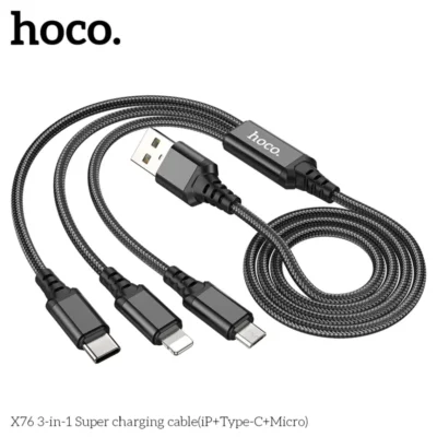Cáp sạc siêu tốc 3 trong 1 Hoco X76 iP+Type-C+Micro 1M , 2A - Ảnh 13