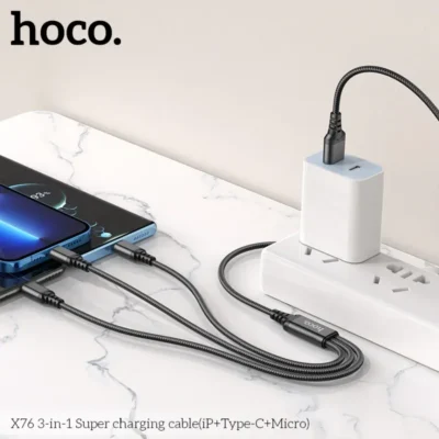Cáp sạc siêu tốc 3 trong 1 Hoco X76 iP+Type-C+Micro 1M , 2A - Ảnh 14