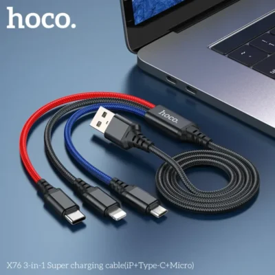 Cáp sạc siêu tốc 3 trong 1 Hoco X76 iP+Type-C+Micro 1M , 2A - Ảnh 2
