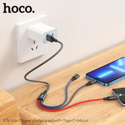 Cáp sạc siêu tốc 3 trong 1 Hoco X76 iP+Type-C+Micro 1M , 2A - Ảnh 3