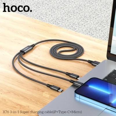Cáp sạc siêu tốc 3 trong 1 Hoco X76 iP+Type-C+Micro 1M , 2A - Ảnh 4