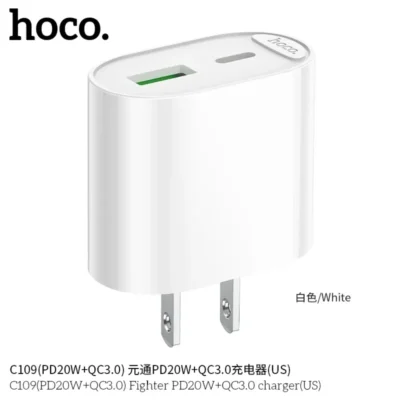 Cốc Sạc Hoco C109 Fighter PD20W + QC3.0 (US) – Sạc Nhanh 2 Cổng - Ảnh 11