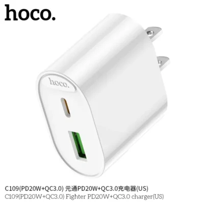 Cốc Sạc Hoco C109 Fighter PD20W + QC3.0 (US) – Sạc Nhanh 2 Cổng - Ảnh 2