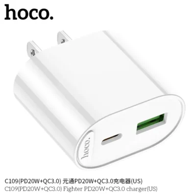 Cốc Sạc Hoco C109 Fighter PD20W + QC3.0 (US) – Sạc Nhanh 2 Cổng - Ảnh 3