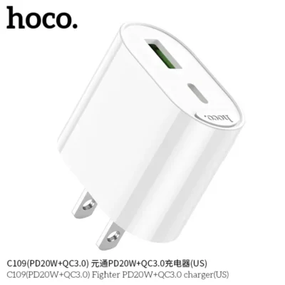 Cốc Sạc Hoco C109 Fighter PD20W + QC3.0 (US) – Sạc Nhanh 2 Cổng - Ảnh 5
