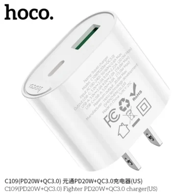 Cốc Sạc Hoco C109 Fighter PD20W + QC3.0 (US) – Sạc Nhanh 2 Cổng - Ảnh 6