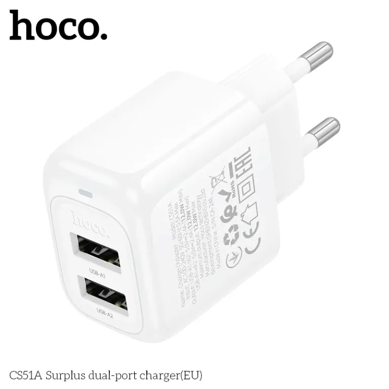 Cốc Sạc Hai Cổng Hoco Surplus CS51A (EU) – Giải Pháp Sạc Đôi Tiện Lợi Cốc Sạc Hai Cổng Hoco Surplus CS51A (EU) – Giải Pháp Sạc Đôi Tiện Lợi - Ảnh 3