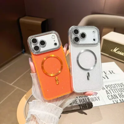 Ốp Lưng Nhũ Cam Đá Giả Từ Tính