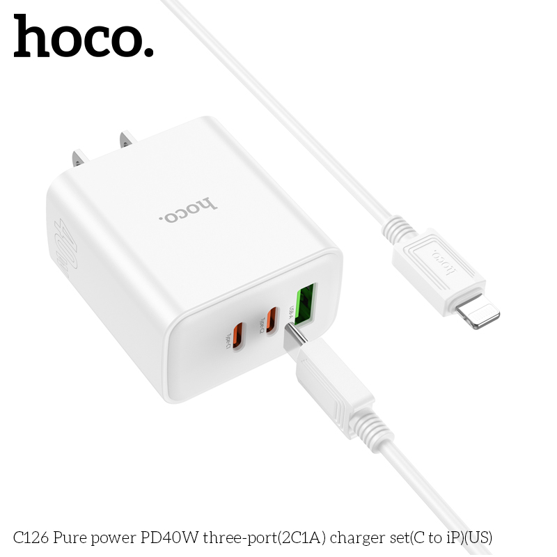 Bộ sạc HOCO C126A PURE POWER 3 CỔNG PD40W(2C1A) (EU) - Ảnh 2