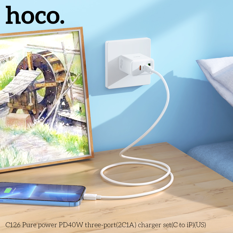Bộ sạc HOCO C126A PURE POWER 3 CỔNG PD40W(2C1A) (EU) - Ảnh 3