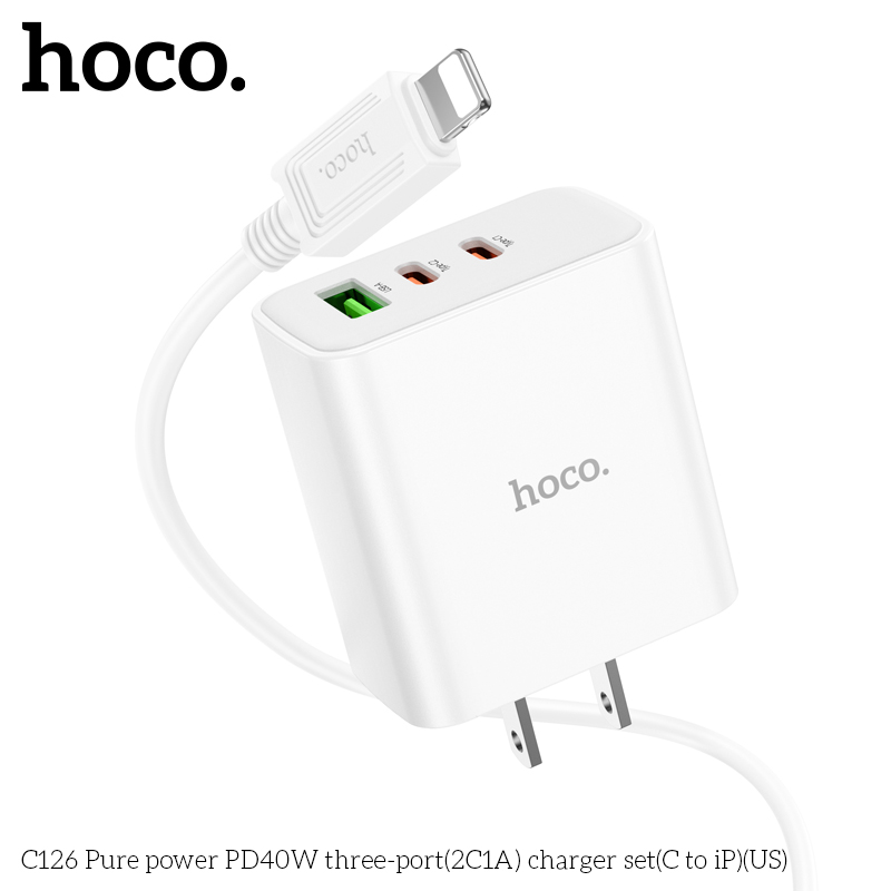 Bộ sạc HOCO C126A PURE POWER 3 CỔNG PD40W(2C1A) (EU) - Ảnh 4