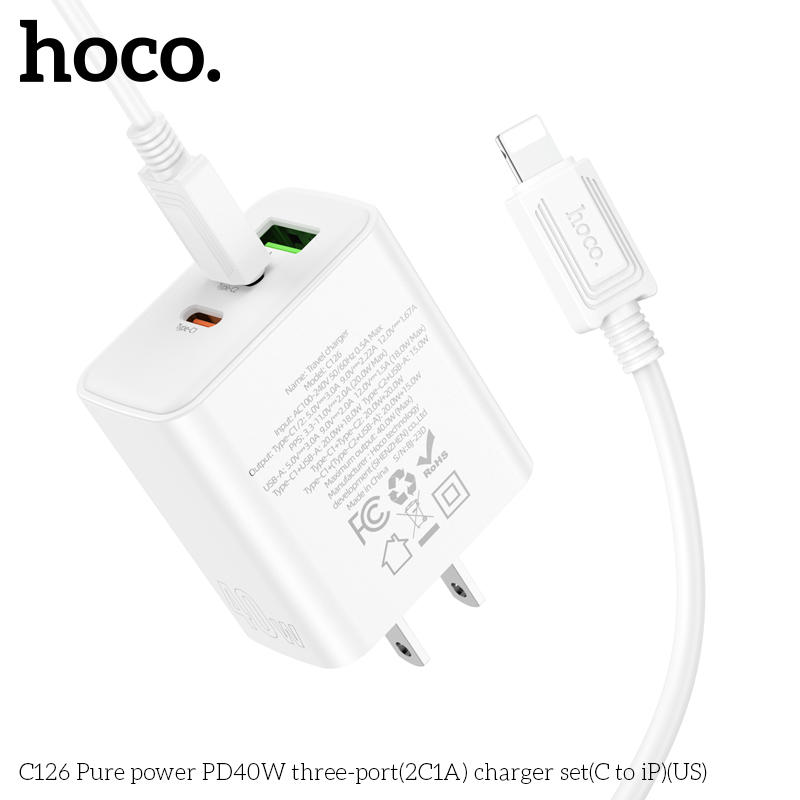 Bộ sạc HOCO C126A PURE POWER 3 CỔNG PD40W(2C1A) (EU) - Ảnh 9