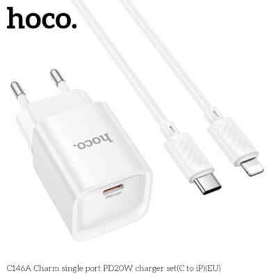 Bộ sạc HOCO C146A Charm cổng đơn PD20W (C đến iP) (EU) Bộ sạc HOCO C146A Charm cổng đơn PD20W (C đến iP) (EU) - Ảnh 3