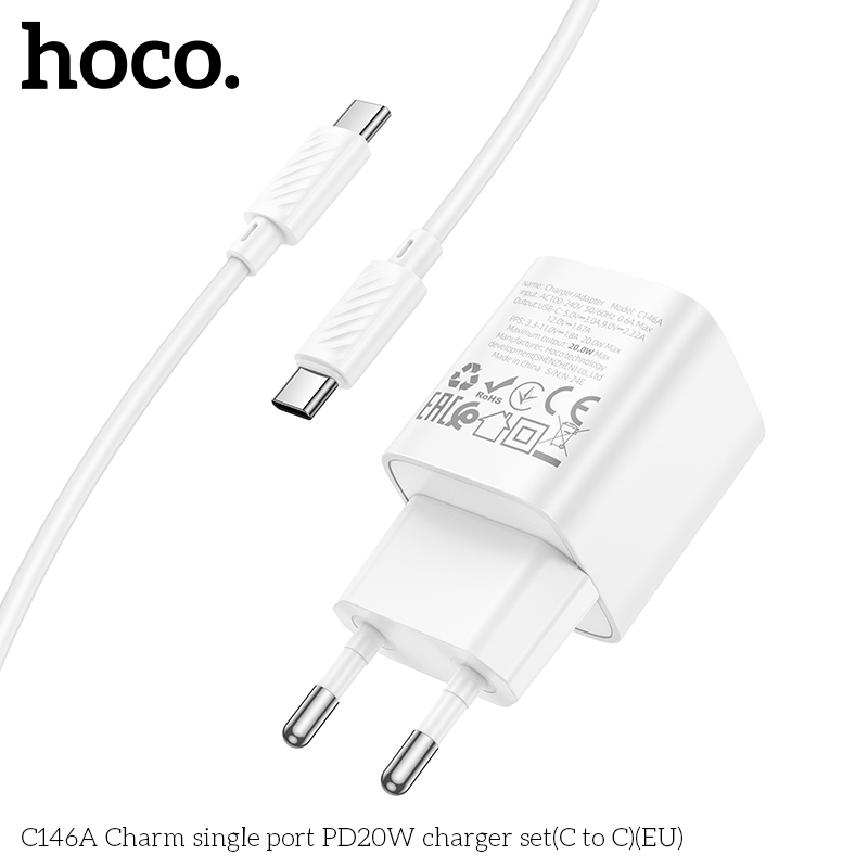 Bộ sạc Hoco C146A Charm cổng đơn PD20W (C đến C) (EU) - Ảnh 7