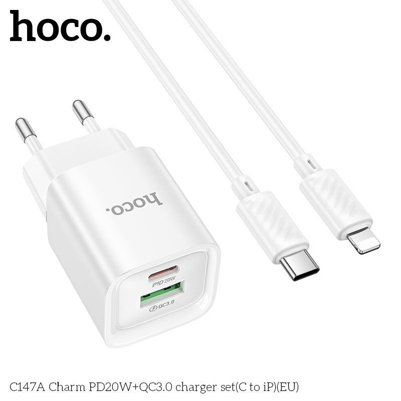Bộ sạc Hoco C147A Charm PD20W+QC3.0 (C đến iP) (EU) - Ảnh 3