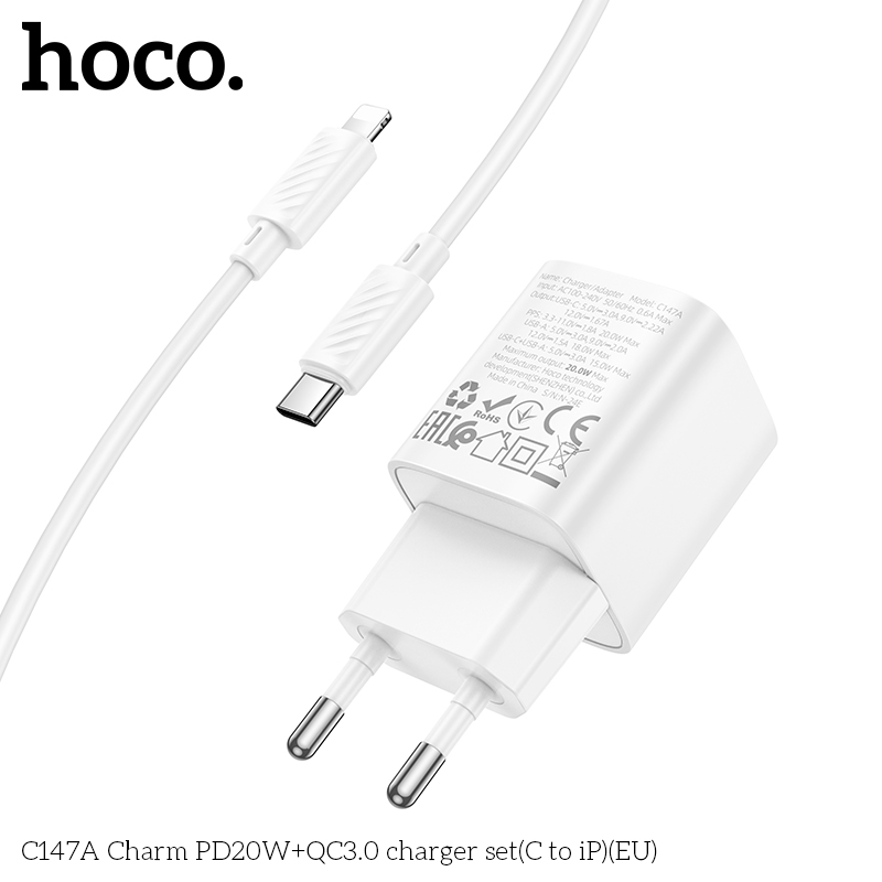 Bộ sạc Hoco C147A Charm PD20W+QC3.0 (C đến iP) (EU) - Ảnh 7