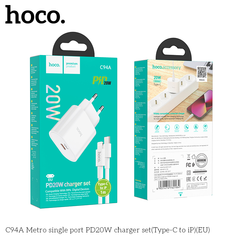 Bộ sạc Hoco C94A Metro single port PD20W Type-C to iP