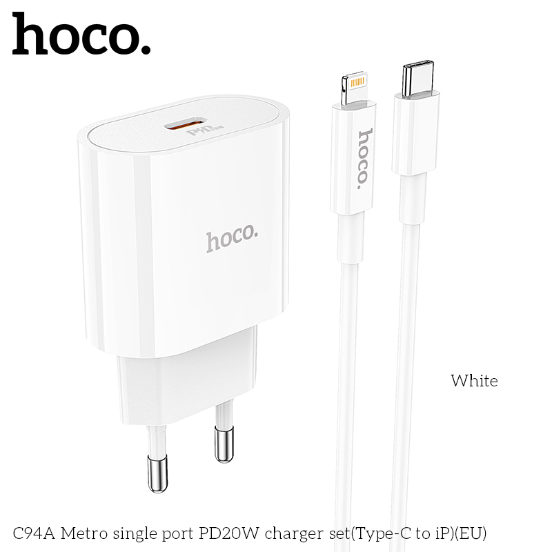 Bộ sạc Hoco C94A Metro single port PD20W Type-C to iP - Ảnh 2