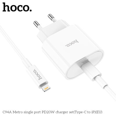 Bộ sạc Hoco C94A Metro single port PD20W Type-C to iP - Ảnh 4