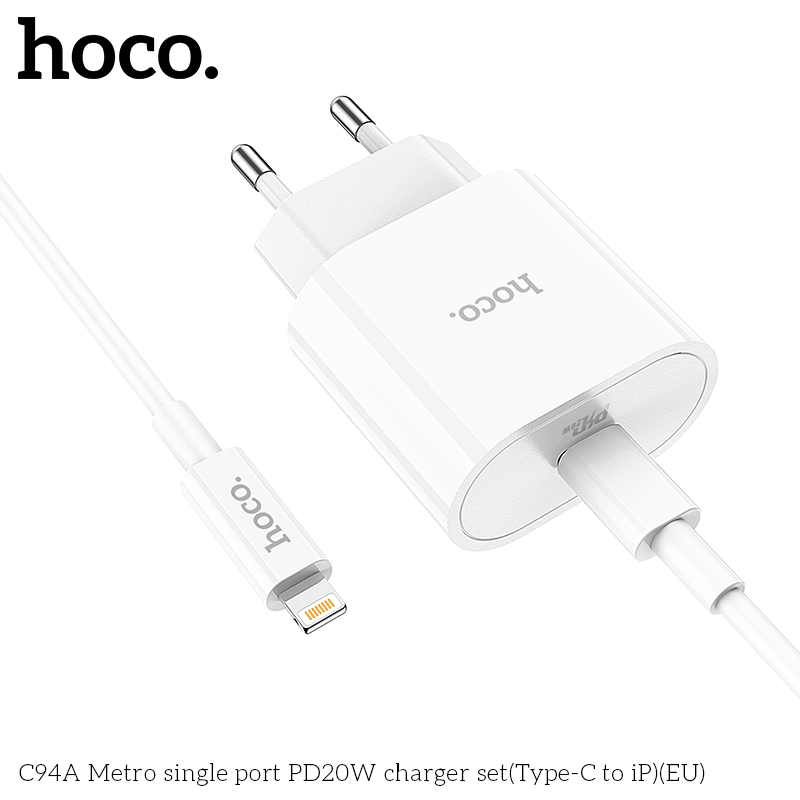 Bộ sạc Hoco C94A Metro single port PD20W Type-C to iP - Ảnh 4