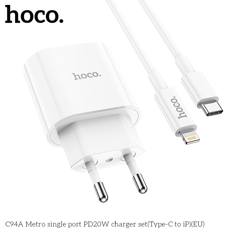 Bộ sạc Hoco C94A Metro single port PD20W Type-C to iP - Ảnh 5