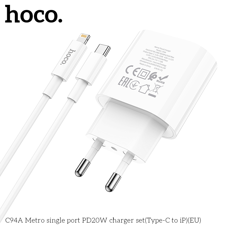 Bộ sạc Hoco C94A Metro single port PD20W Type-C to iP - Ảnh 6