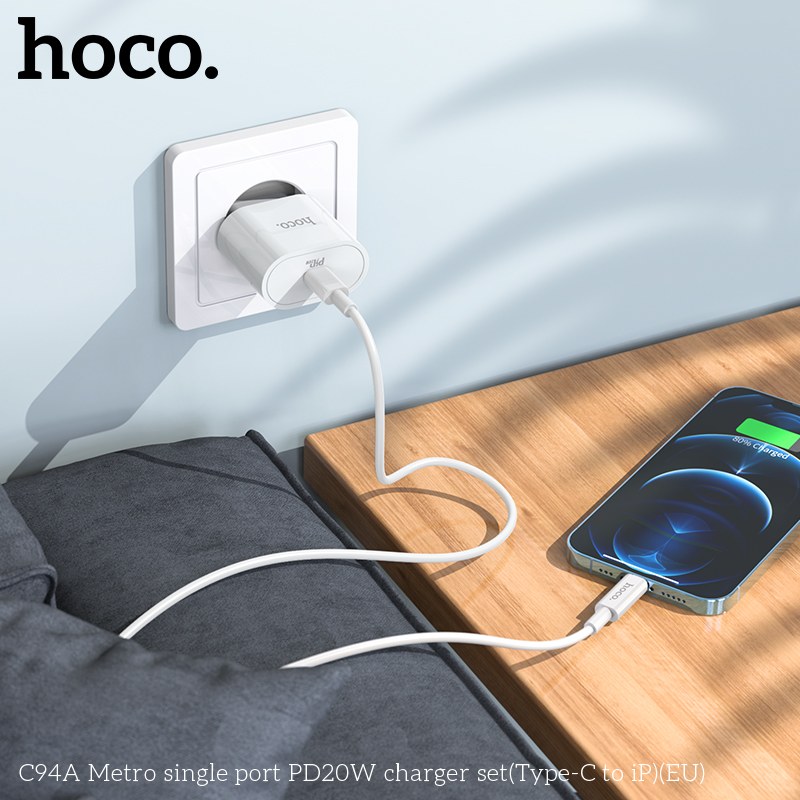 Bộ sạc Hoco C94A Metro single port PD20W Type-C to iP - Ảnh 8