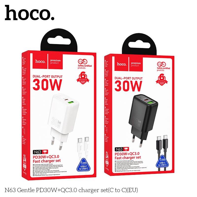 Bộ sạc Hoco N63 Gentle PD30W+QC3.0(C đến C)(EU)