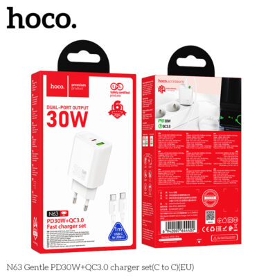Bộ sạc Hoco N63 Gentle PD30W+QC3.0(C đến C)(EU) Bộ sạc Hoco N63 Gentle PD30W+QC3.0(C đến C)(EU) - Ảnh 2