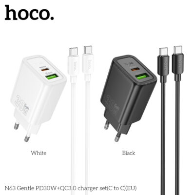 Bộ sạc Hoco N63 Gentle PD30W+QC3.0(C đến C)(EU) Bộ sạc Hoco N63 Gentle PD30W+QC3.0(C đến C)(EU) - Ảnh 9