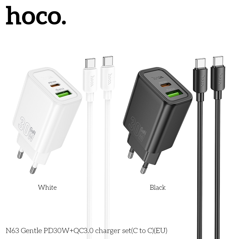 Bộ sạc Hoco N63 Gentle PD30W+QC3.0(C đến C)(EU) - Ảnh 9