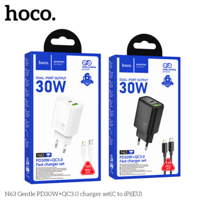 Bộ sạc Hoco N63 Gentle PD30W+QC3.0(C sang iP)(EU)