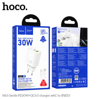 Bộ sạc Hoco N63 Gentle PD30W+QC3.0(C sang iP)(EU) Bộ sạc Hoco N63 Gentle PD30W+QC3.0(C sang iP)(EU) - Ảnh 2