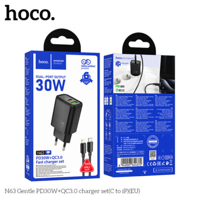 Bộ sạc Hoco N63 Gentle PD30W+QC3.0(C sang iP)(EU) Bộ sạc Hoco N63 Gentle PD30W+QC3.0(C sang iP)(EU) - Ảnh 3