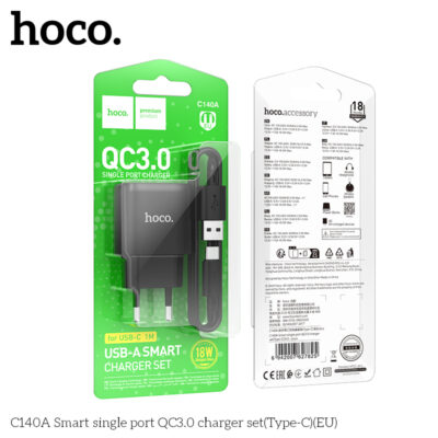 Bộ sạc Hoco QC3.0 cổng đơn thông minh C140A(Type-C)(EU) Bộ sạc Hoco QC3.0 cổng đơn thông minh C140A(Type-C)(EU) - Ảnh 2