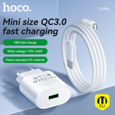 Bộ sạc Hoco QC3.0 một cổng C109A Fighter IP (EU) - Ảnh 3