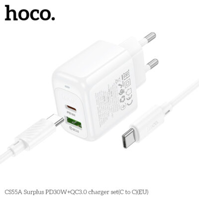 Bộ sạc Hoco Surplus PD30W+QC3.0 CS55A (C đến C) (EU) Bộ sạc Hoco Surplus PD30W+QC3.0 CS55A (C đến C) (EU) - Ảnh 9
