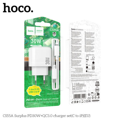 Bộ sạc Hoco Surplus PD30W+QC3.0 CS55A (C đến iP) (EU)