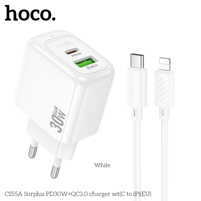 Bộ sạc Hoco Surplus PD30W+QC3.0 CS55A (C đến iP) (EU) - Ảnh 2