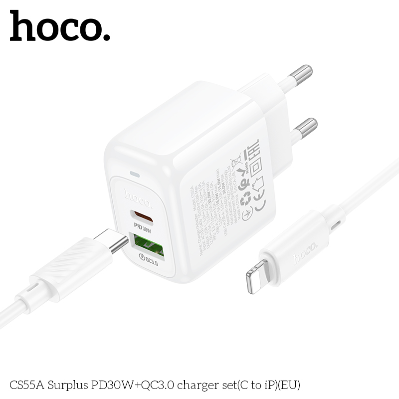 Bộ sạc Hoco Surplus PD30W+QC3.0 CS55A (C đến iP) (EU) - Ảnh 3