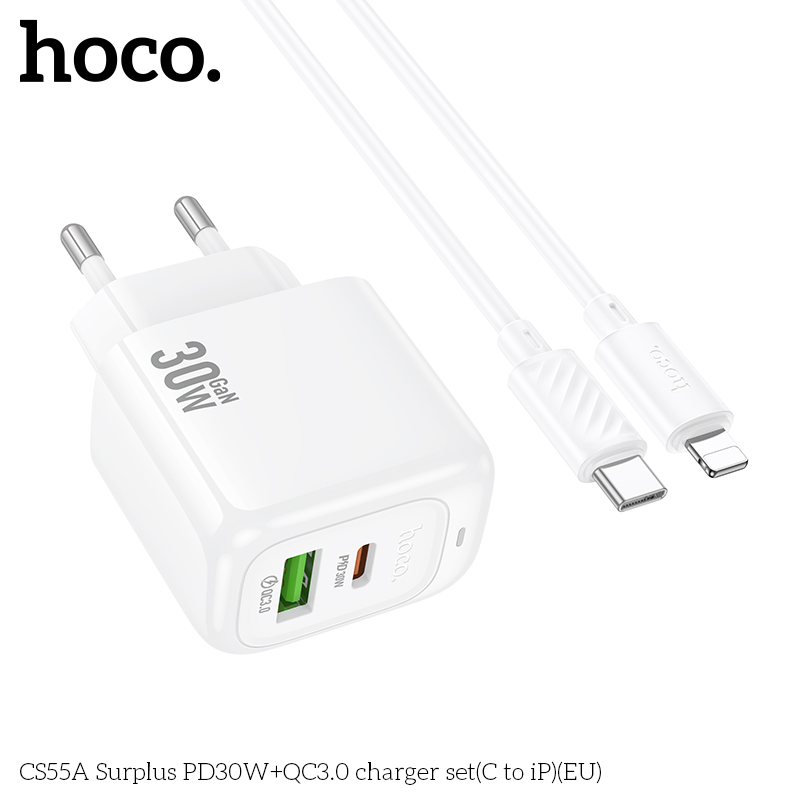 Bộ sạc Hoco Surplus PD30W+QC3.0 CS55A (C đến iP) (EU) - Ảnh 4