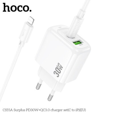 Bộ sạc Hoco Surplus PD30W+QC3.0 CS55A (C đến iP) (EU) Bộ sạc Hoco Surplus PD30W+QC3.0 CS55A (C đến iP) (EU) - Ảnh 6