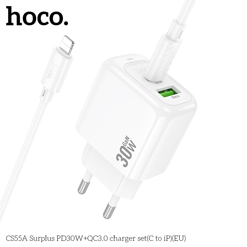 Bộ sạc Hoco Surplus PD30W+QC3.0 CS55A (C đến iP) (EU) - Ảnh 6