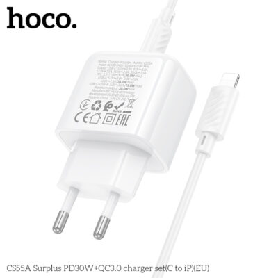 Bộ sạc Hoco Surplus PD30W+QC3.0 CS55A (C đến iP) (EU) Bộ sạc Hoco Surplus PD30W+QC3.0 CS55A (C đến iP) (EU) - Ảnh 7