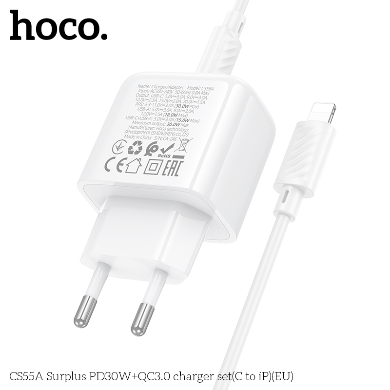 Bộ sạc Hoco Surplus PD30W+QC3.0 CS55A (C đến iP) (EU) - Ảnh 7